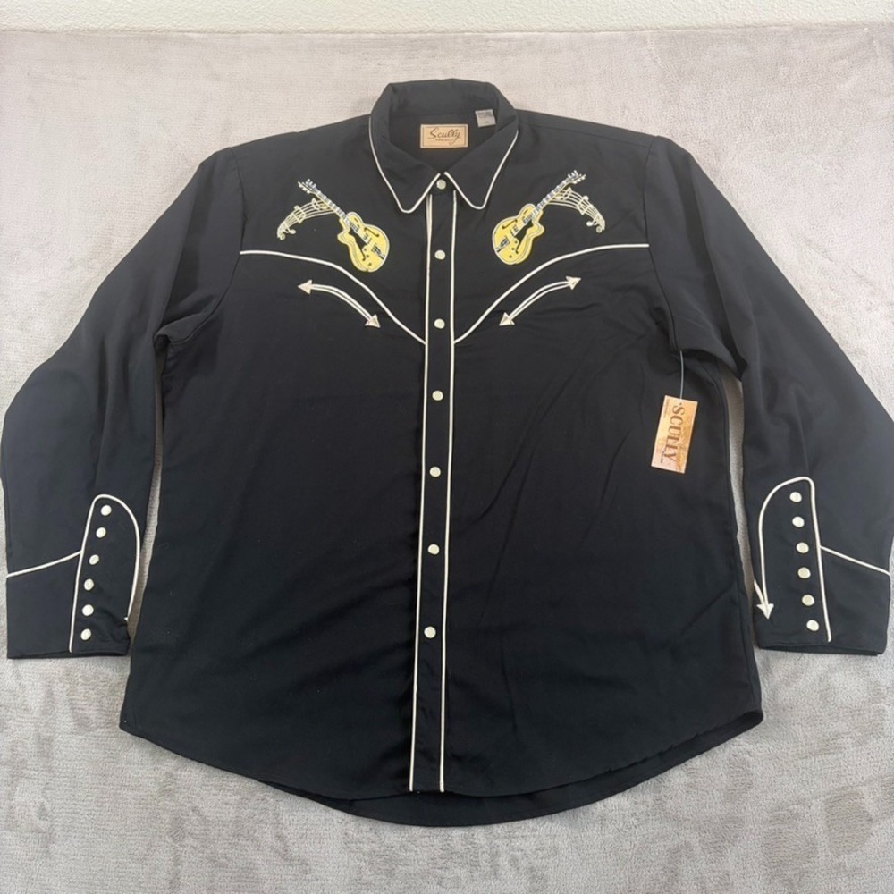 Scully‎ Embroidered Guitars Cars Rock N Roll Western Cowboy Pearl Snap Shirt 2XL